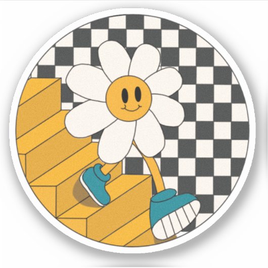Retro Smiley Face Flower Sticker (Voorkant)