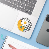 Retro Smiley Face Flower Sticker (Laptop met iPhone)