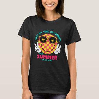 Retro Smiley Face Summer Vibes voor Strand T-shirt