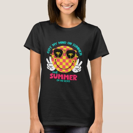 Retro Smiley Face Summer Vibes voor Strand T-shirt (Voorkant)