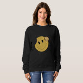 Retro Smiley Face Sweatshirt | Schattig Mosterd Ge (Voorkant volledig)