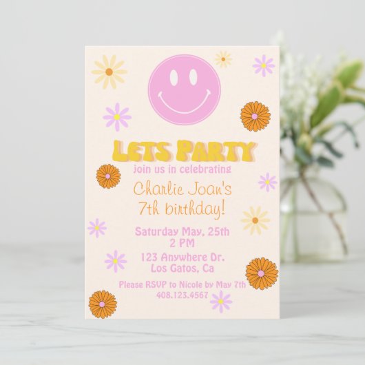 Retro Smiley Invitation Kaart (Staand voorkant)