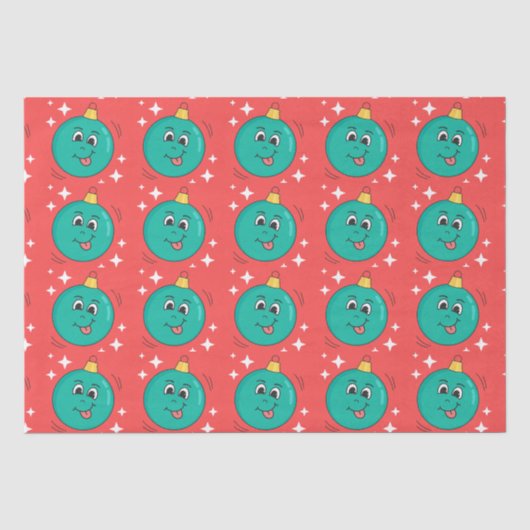 Retro smiley kerstbal cartoon tissuepapier (Voorkant)