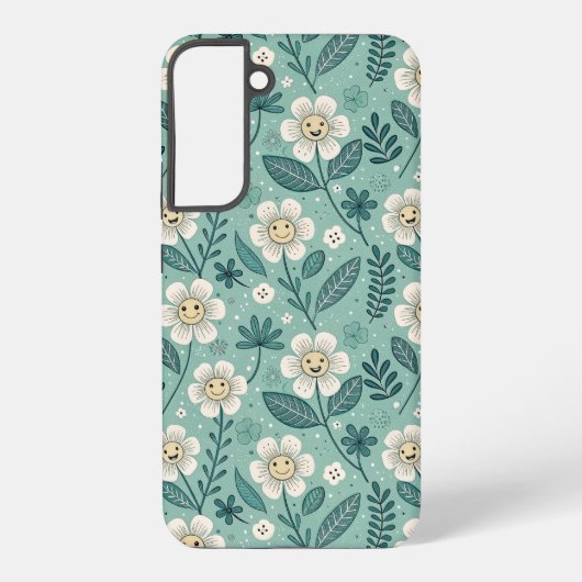 Retro Smiling Daisies – Groovy Boho Samsung Galaxy Hoesje (Achterkant)