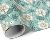 Retro Smiling Daisies Patroon – Groovy 70s Boho Cadeaupapier (Rol Hoek)