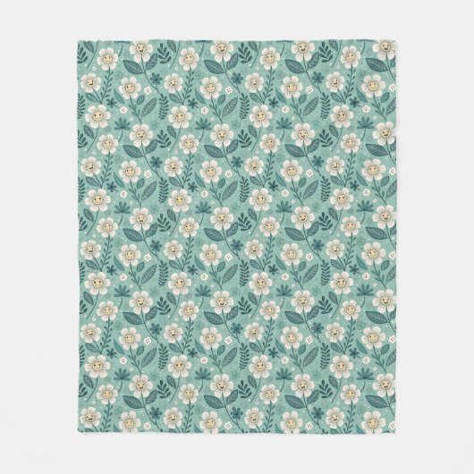 Retro Smiling Daisies Patroon – Groovy 70s Boho Fleece Deken (Voorkant)