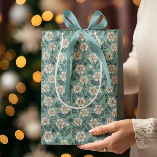 Retro Smiling Daisies Patroon – Groovy 70s Boho Medium Cadeauzakje