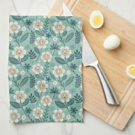 Retro Smiling Daisies Patroon – Groovy 70s Boho Theedoek