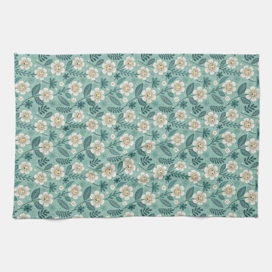 Retro Smiling Daisies Patroon – Groovy 70s Boho Theedoek (Horizontaal)