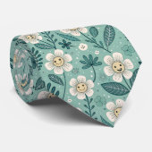 Retro Smiling Daisies Pattern – Groovy 70s Boho Stropdas (Opgerold)