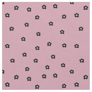 Retro Smiling Flower Pattern in black and Rosa Stof