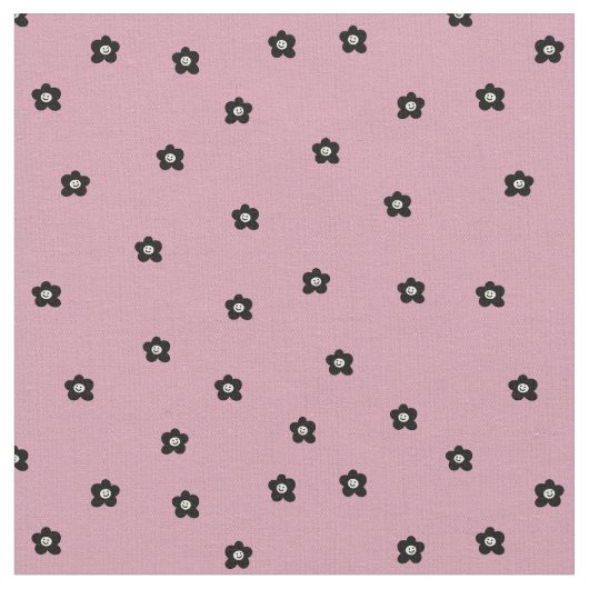 Retro Smiling Flower Pattern in black and Rosa Stof (Close Up)
