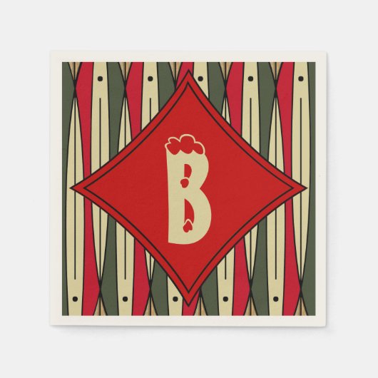 Retro snaarkunst in kerstkleuren - monogram servet (Voorkant)
