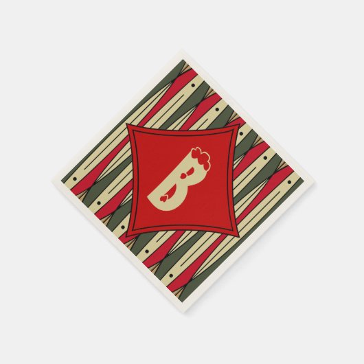 Retro snaarkunst in kerstkleuren - monogram servet (Hoek)