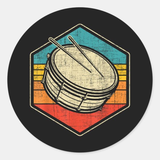 Retro Snare Drum - Marching Band Drumline Ronde Sticker (Voorkant)