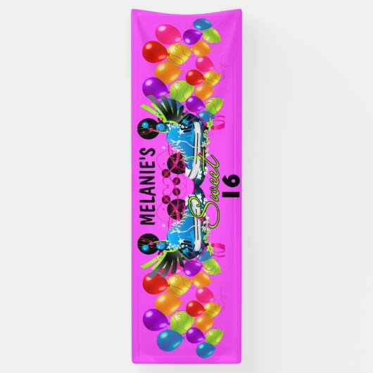 Retro Sneakers Swirls ballonnen Sweet 16 Naam toev Spandoek (Verticaal)