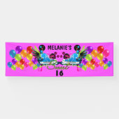 Retro Sneakers Swirls ballonnen Sweet 16 Naam toev Spandoek (Horizontaal)