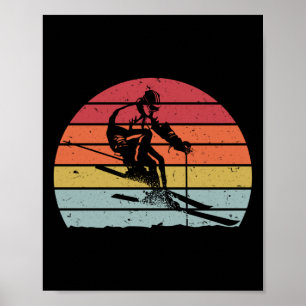 Retro  sneeuw van 80 jaar Ski Sunset Poster