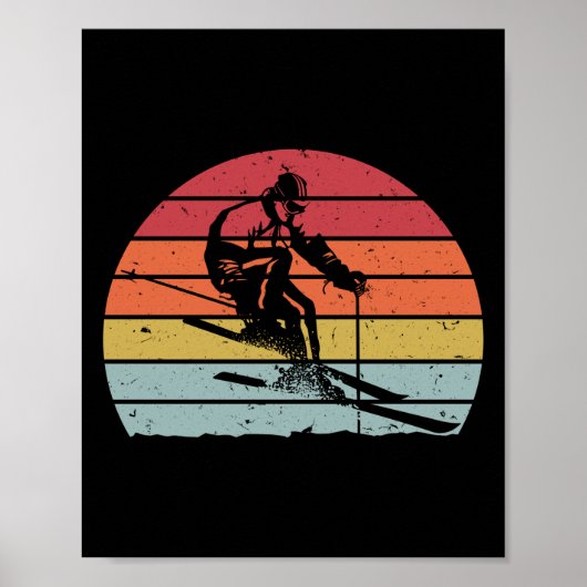 Retro  sneeuw van 80 jaar Ski Sunset Poster (Voorkant)