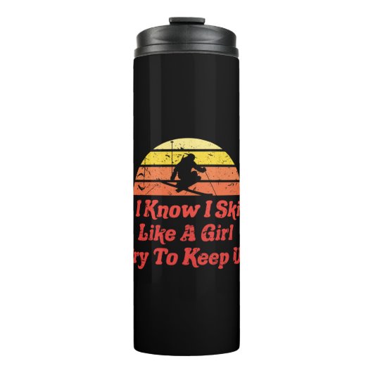 Retro sneeuw van 80s Ski als een meisje probeert Thermosbeker (Voorkant)