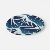 Retro Sneeuwblauwe bergen Papieren Bordje (Gekanteld)