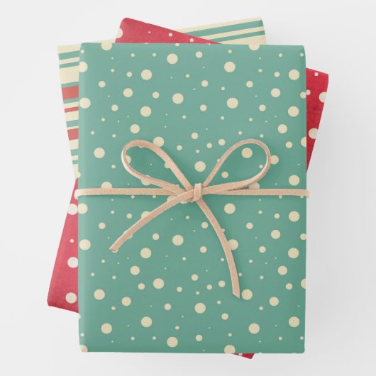 Retro Sneeuwflurries en Stripes Inpakpapier Vel (In situ)