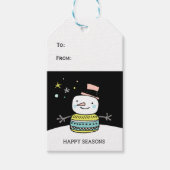 Retro sneeuwman blij kerstmis cadeaulabel (Voorkant)