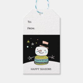 Retro sneeuwman blij kerstmis cadeaulabel