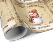 Retro  Sneeuwman Custom Vrolijk Kerstfeest Cadeaupapier (Rol Hoek)