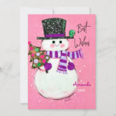  retro sneeuwman kerst nieuwjaar feestdagenkaart (Voorkant)