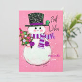  retro sneeuwman kerst nieuwjaar feestdagenkaart (Staand voorkant)