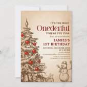  Retro Sneeuwman Kerst Onederful Verjaardag Kaart (Voorkant)