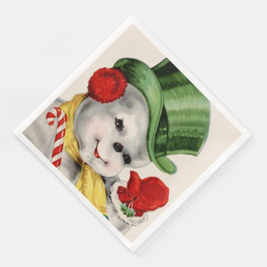  retro sneeuwman kerstfeest servetten (Hoek)