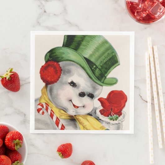  retro sneeuwman kerstfeest servetten (Insitu)