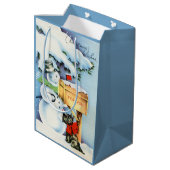 retro  sneeuwman kerstvakantie medium cadeauzakje (Achterkant Gekanteld)