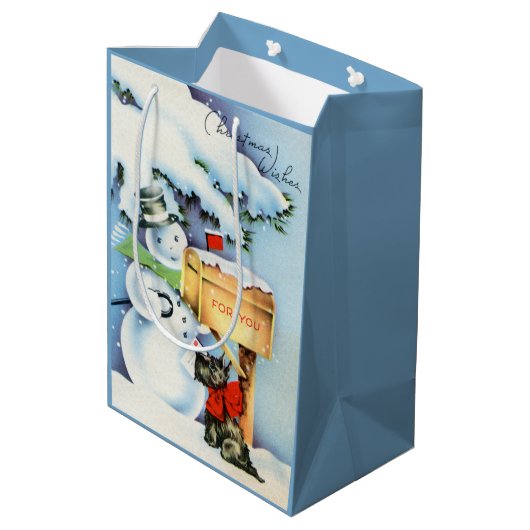 retro  sneeuwman kerstvakantie medium cadeauzakje (Achterkant Gekanteld)