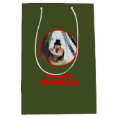 Retro  Sneeuwman Kerstversiering Groen Medium Cadeauzakje (Voorkant)