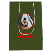 Retro  Sneeuwman Kerstversiering Groen Medium Cadeauzakje (Achterkant)