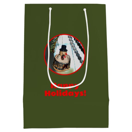 Retro  Sneeuwman Kerstversiering Groen Medium Cadeauzakje (Achterkant)