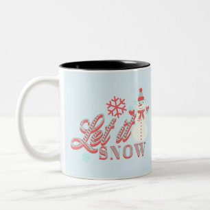 Retro Sneeuwman Laat het Sneeuwen Kerst Koffiemok Tweekleurige Koffiemok