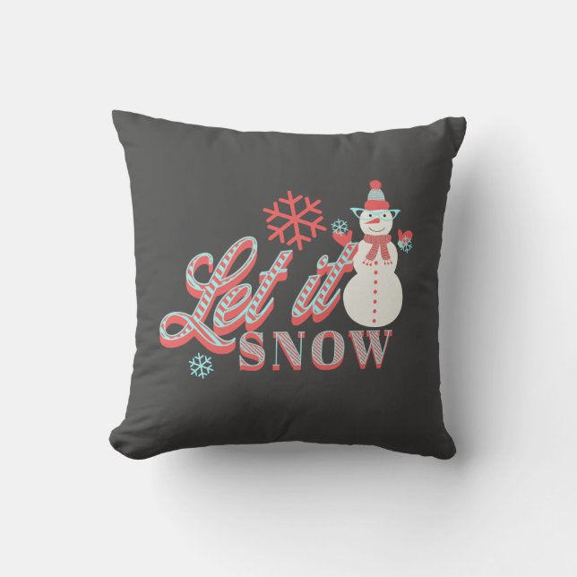 Retro Sneeuwman Laat het Sneeuwen Kerst Kussen (Voorkant)