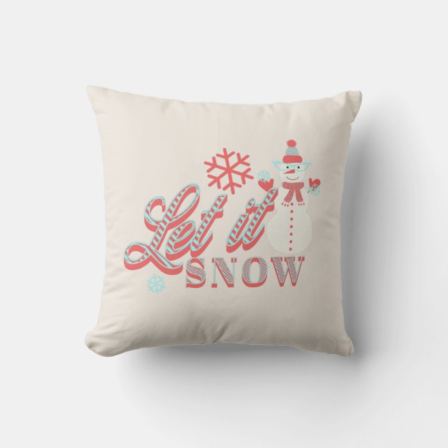 Retro Sneeuwman Laat het Sneeuwen Kerst Kussen (Voorkant)