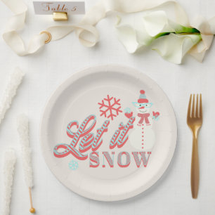 Retro Sneeuwman Laat het Sneeuwen Kerstmis Bruin Papieren Bordje