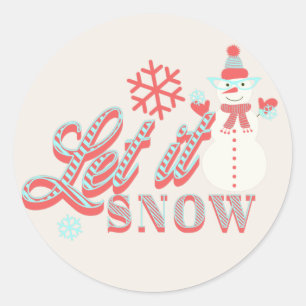 Retro Sneeuwman Laat het Sneeuwen Kerstmis Klassie Ronde Sticker