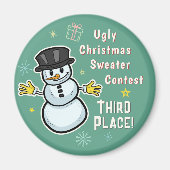Retro Sneeuwman Lelijke Kersttrui Wedstrijd 3e Magneet (Voorkant)