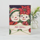  Retro Sneeuwman Paar Aangepaste Kerstmis Feestdagenkaart (Staand voorkant)