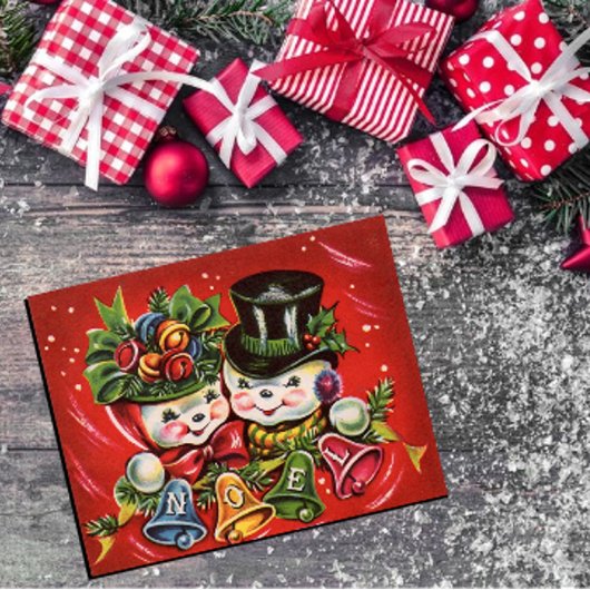  Retro Sneeuwman Paar Noel Groeten Feestdagen Kaart
