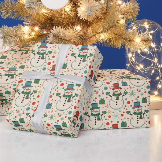 Retro Sneeuwman Pret Cadeaupapier (Feestdagen)