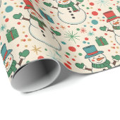 Retro Sneeuwman Pret Cadeaupapier (Rol Hoek)
