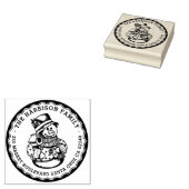 Retro Sneeuwman Ronde Familienaam & Retouradres Rubberstempel (Gestempeld)